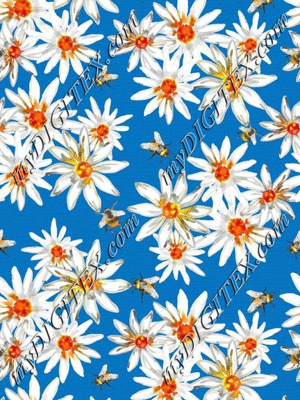 WD161091 Bumblebees and daisys-Azure Blue Rie_MIO one side brdr