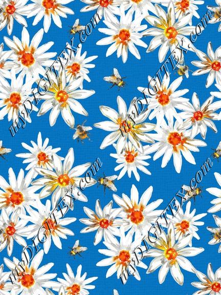 WD161091 Bumblebees and daisys-Azure Blue Rie_MIO one side brdr-B