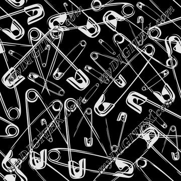 Safety Pins (silver on  black)