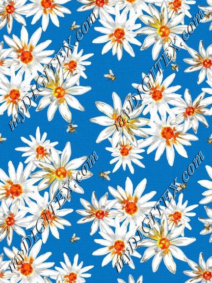 WD161091 Bumblebees and daisys-Azure Blue_MIO   C