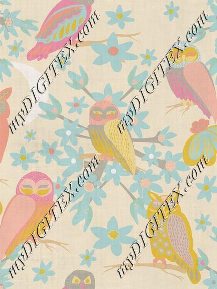 Owls Pastel Cherry Blossoms