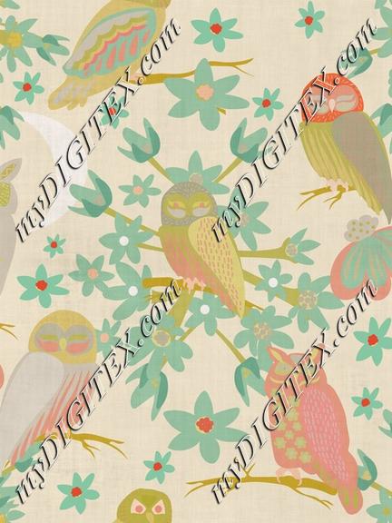 owls pastel cherry blossom