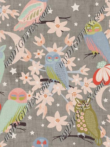 Owls Retro Colorful Texture Floral