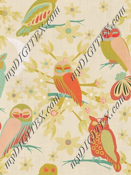 Colorful Retro Owls on Cream