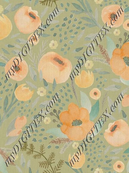 Boho Peach Floral Sage Green Background
