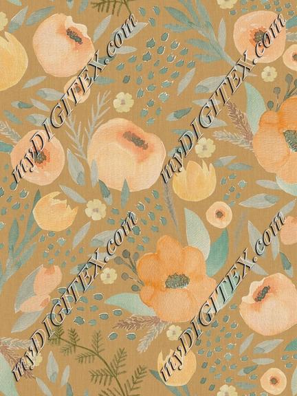 boho peach nursery floral on gold
