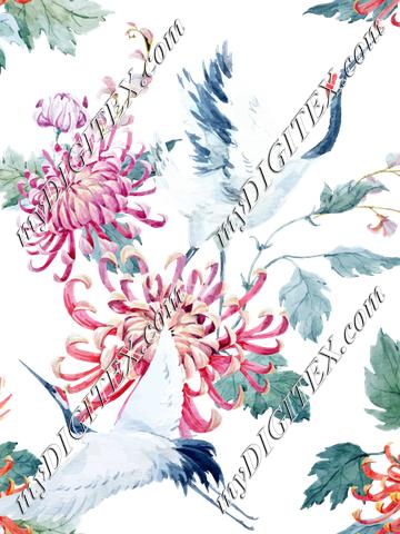 Floral Cranes (on white)