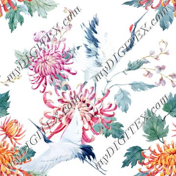 Floral Cranes (on white)