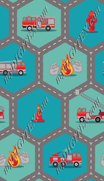 Fire Engine Fabric -Roading Hex Diagonal