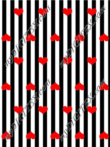 black and white striped with red hearts