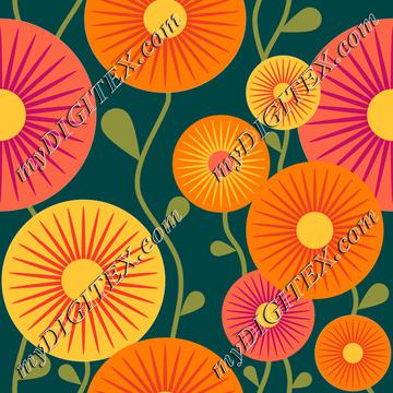 retro flowers orange Quetzal green