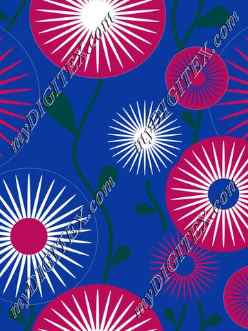 retro flowers royal blue white pink