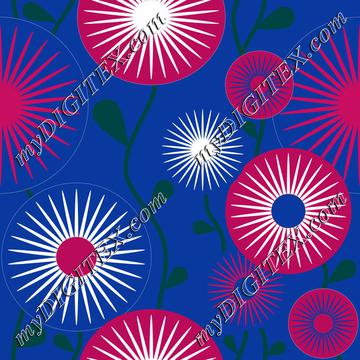 retro flowers royal blue white pink