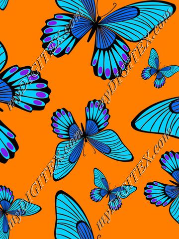 Blue butterflies on orange