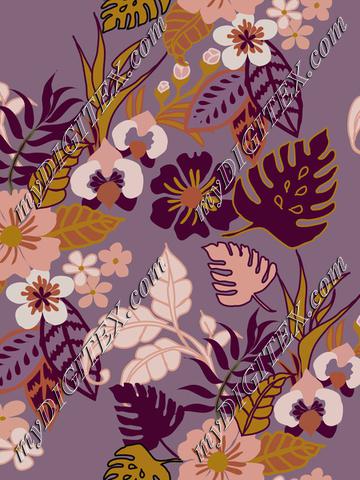 Magical jungle Tropical flowers on purple