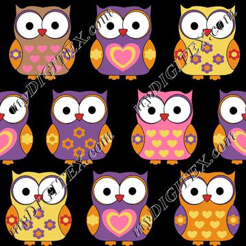 Cute owls on black