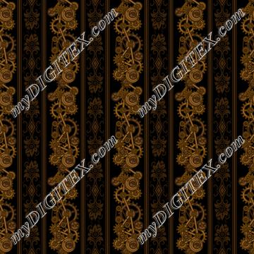 Steampunk Damask Stripes (on black)