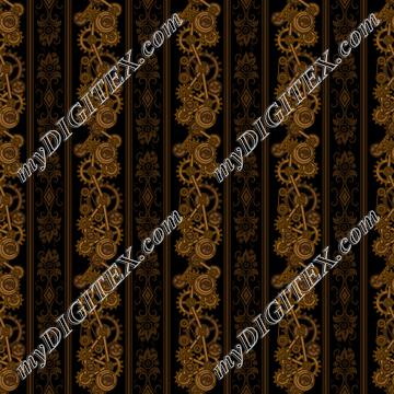 Steampunk Damask Stripes (on black)