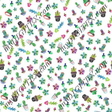 Watercolor Cactus Repeating Pattern flattened