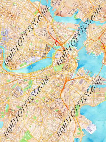 Boston watercolor map