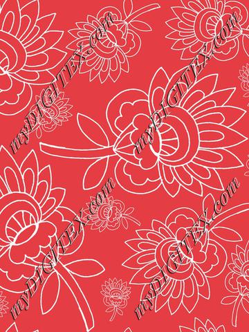 red background white floral hand drawn