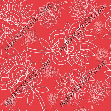 red background white floral hand drawn