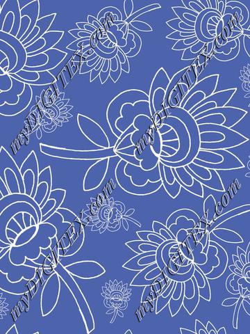 royal blue background white floral hand drawn