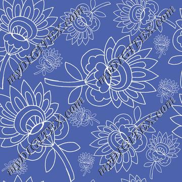 royal blue background white floral hand drawn