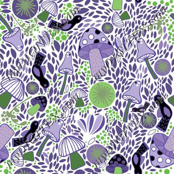 Colorful mushroom greens and blues white bg cropped