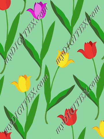 Colorful tulips on green