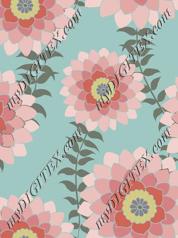 Round Pink Mandala Flowers on light blue