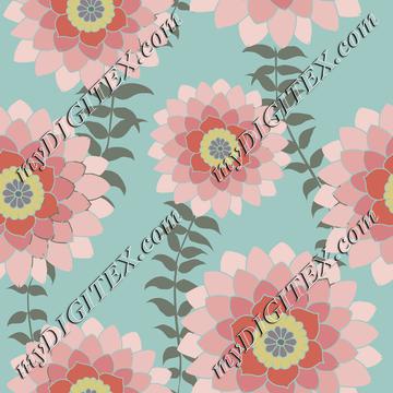 Round Pink Mandala Flowers on light blue