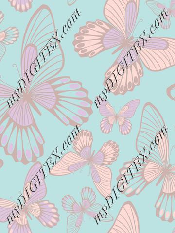 Butterflies pastelcolors on light blue