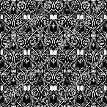 Bibliophile Damask (B&W)