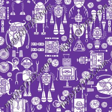 White Robots on Purple