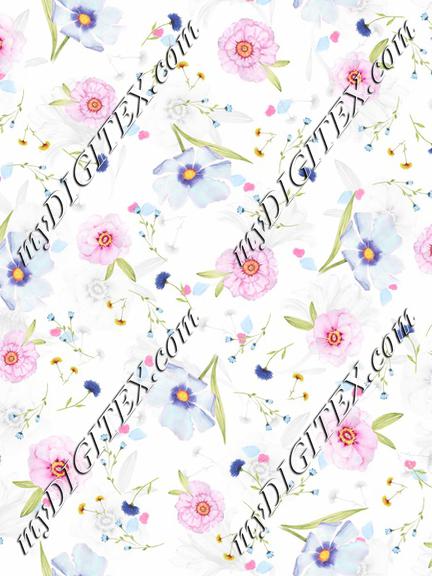 Pink blue flowers pattern