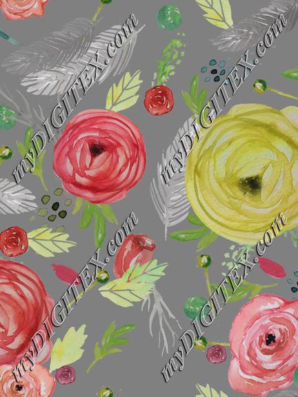 Beautiful Floral Watercolor Lt. Gray BG.