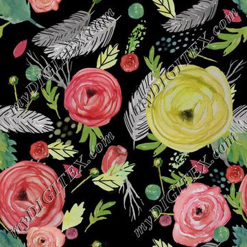 Beautiful Watercolor Floral black bg.