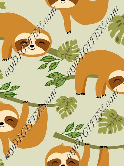 Cute Baby Sloths on Green