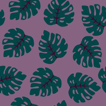 Tropical Leaves Quetzal Green on Purple