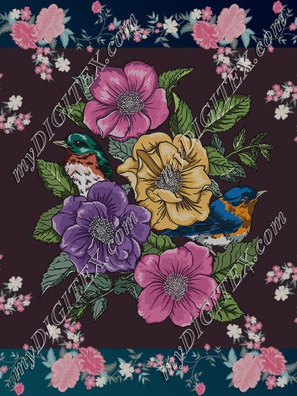floral scarf detailing with beautiful birds