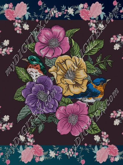 floral scarf detailing with beautiful birds