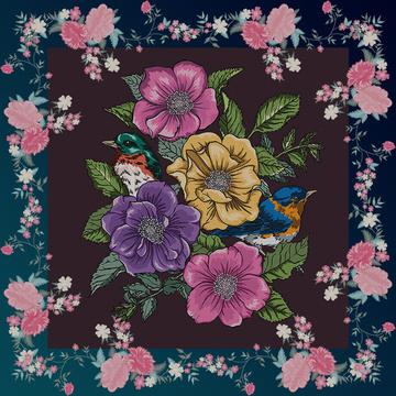 floral scarf detailing with beautiful birds