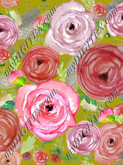 Beautiful Watercolor Floral Pinks Green BG