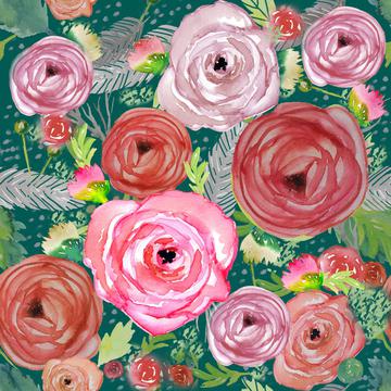 Beautiful Watercolor Floral Pinks Teal BG