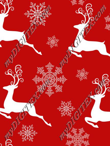 Christmas New Year Pattern Deer and Snowflakes On Red