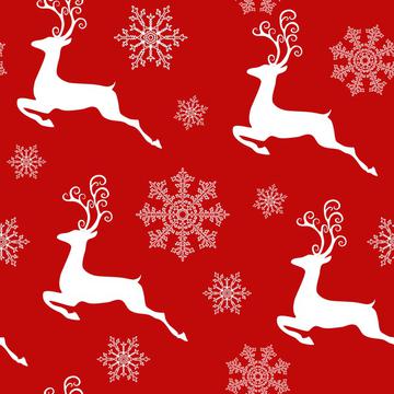 Christmas New Year Pattern Deer and Snowflakes On Red