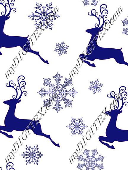 Christmas New Year Pattern Deer and Snowflakes On Blue