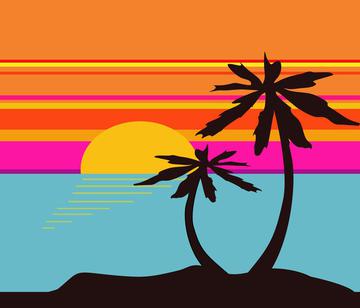 Tropical Sunset with Plams