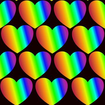 Rainbow hearts on black